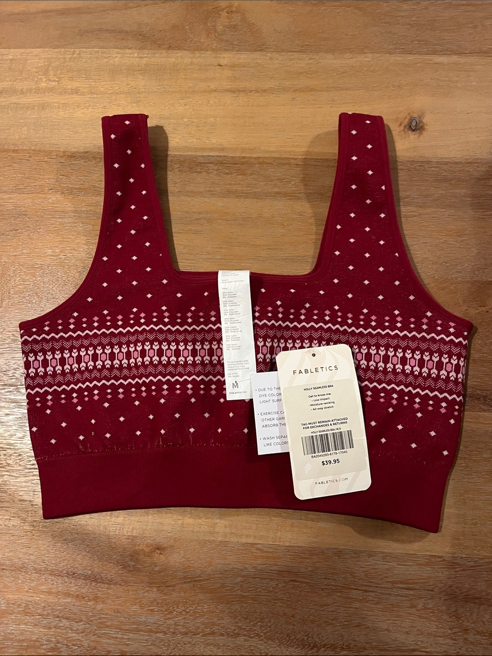 Fabletics Deep Red Fair Isle Seamless Sports Bra